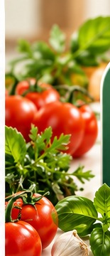 Fresh tomatoes and herbs